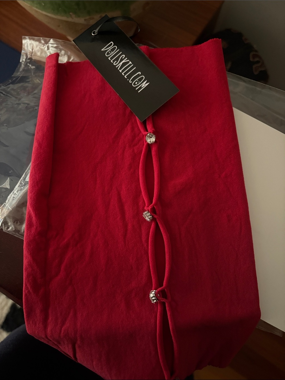 Dolls Kill Red top with Rhinestone Loop Accents